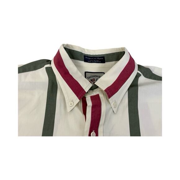 Faconnable Men's XXL 2XL White Stripe Embroidered Crest Button Up Academia - Picture 13 of 15